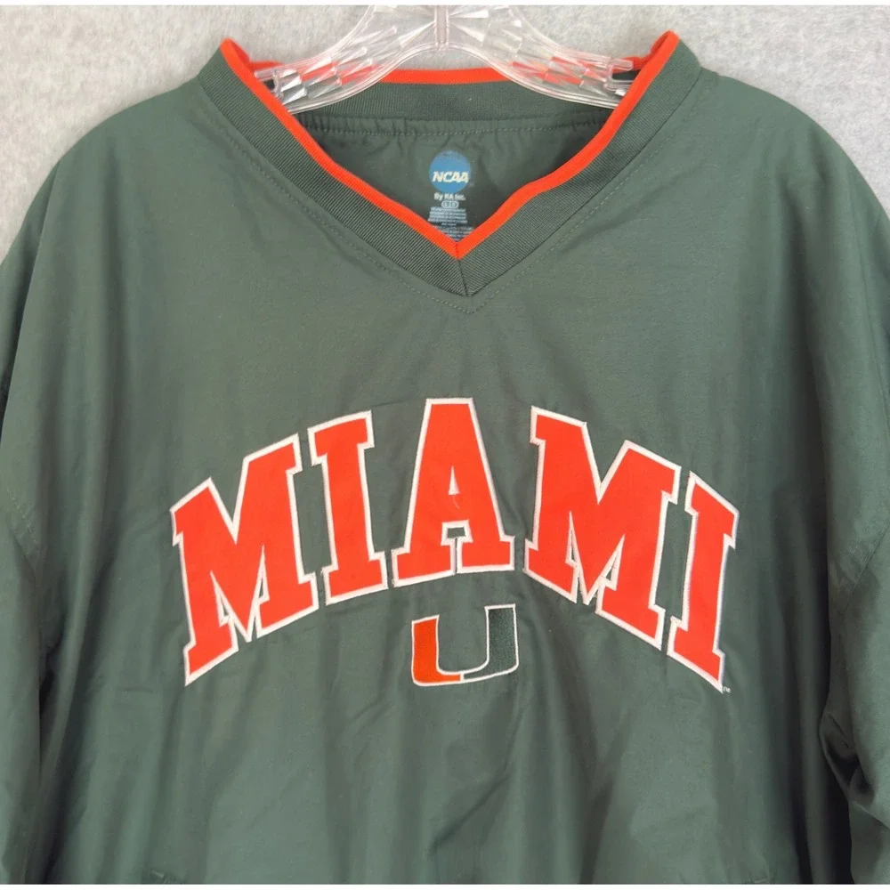 NCAA Miami Hurricanes Windbreaker Mens Large Green V-Neck Pullover Embroidered